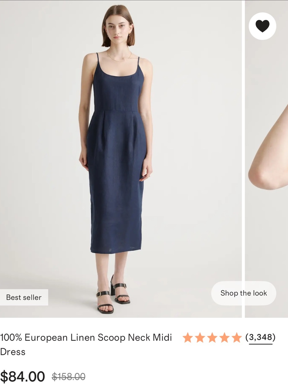 Quince Navy Linen Slip Midi Dress with Spaghetti Straps